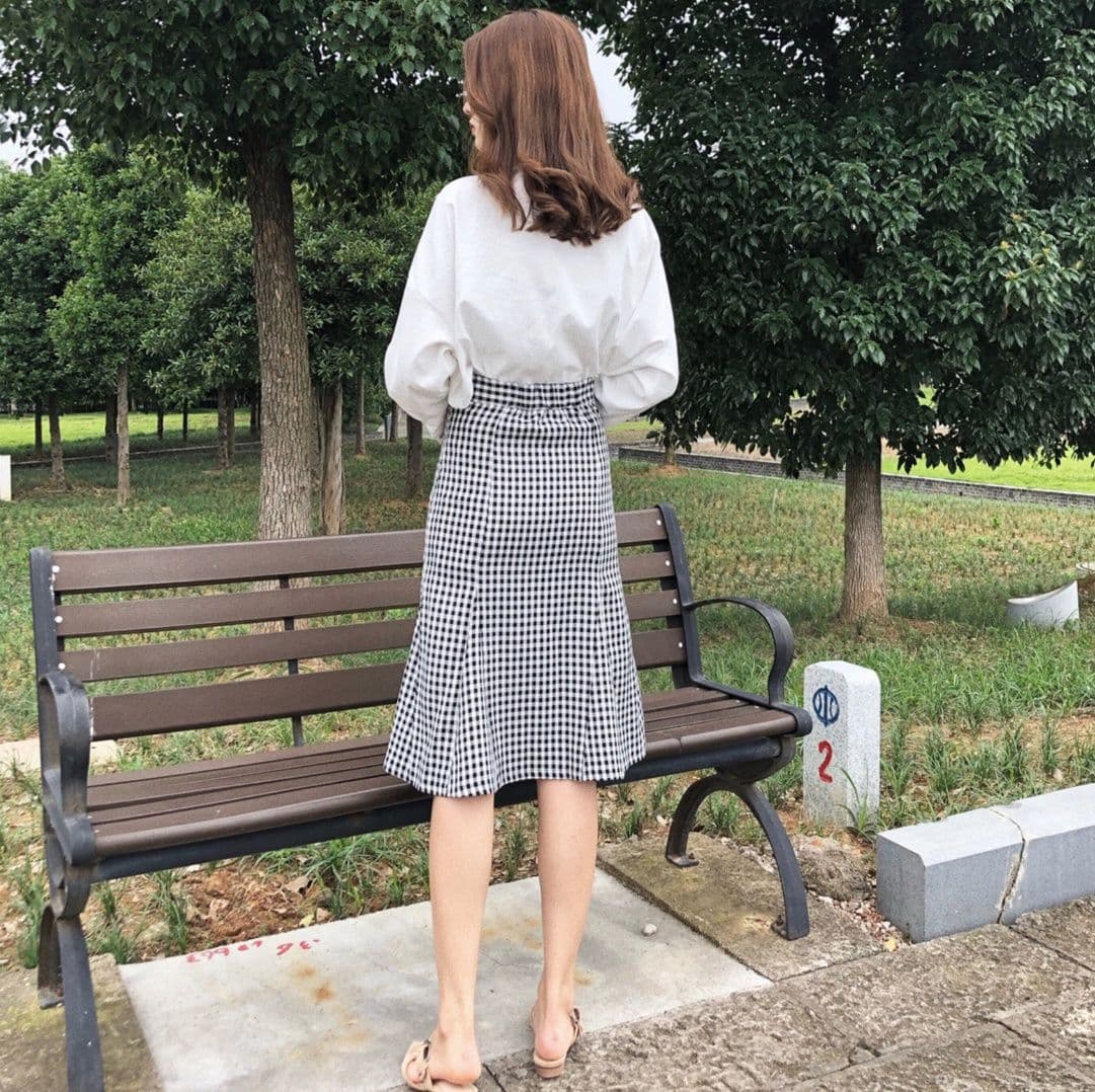 ギンガム チェック 格子模様の優美フレアスカート