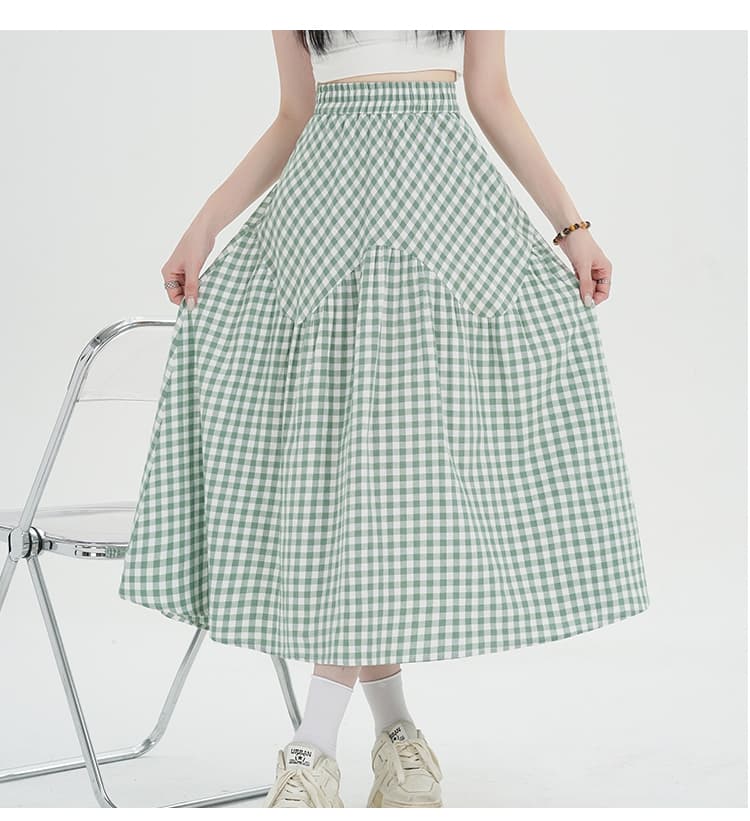 ギンガム チェック ナチュラル ティアード ロングスカート