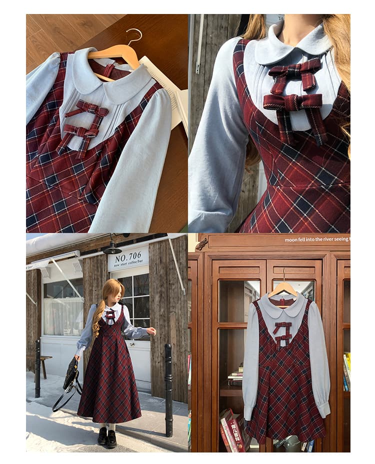 甘めギンガム チェック リボン ワンピース