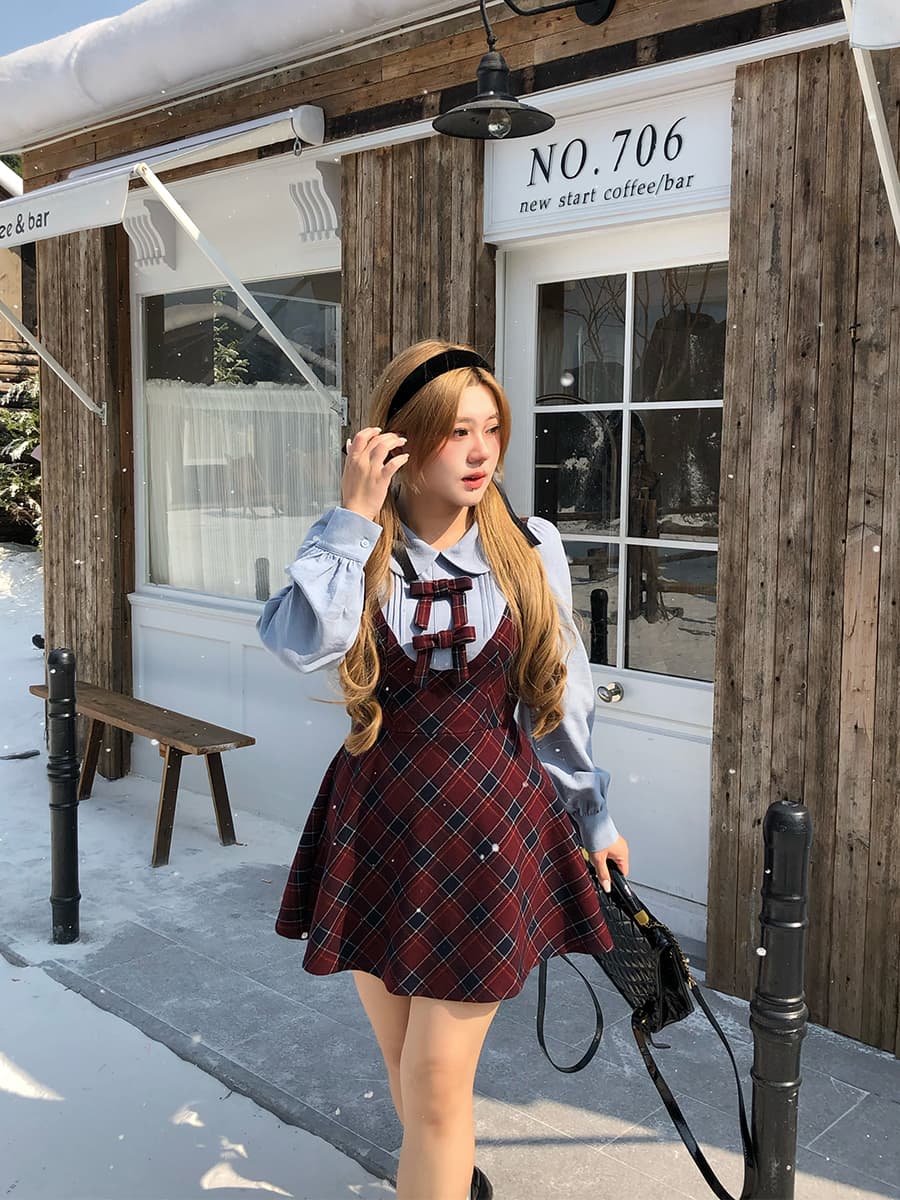 甘めギンガム チェック リボン ワンピース