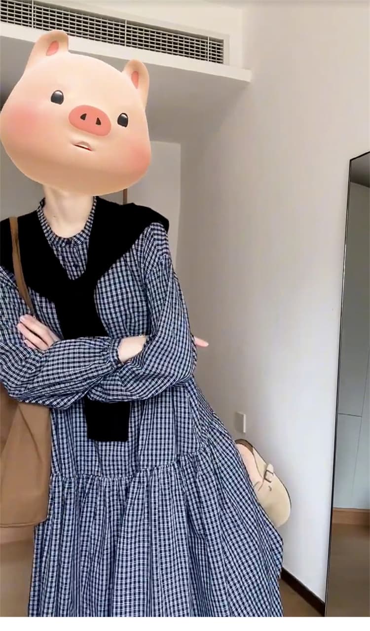 ギンガム チェック フロントタイ付きギャザーワンピース