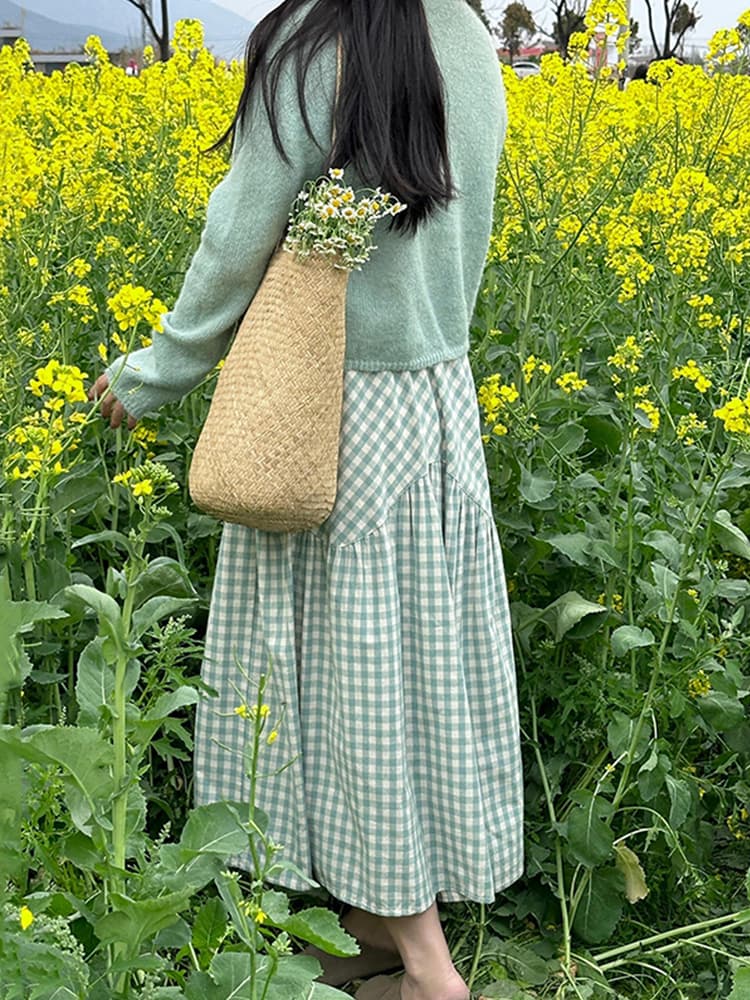ギンガム チェック 優美格子模様フレアロングスカート