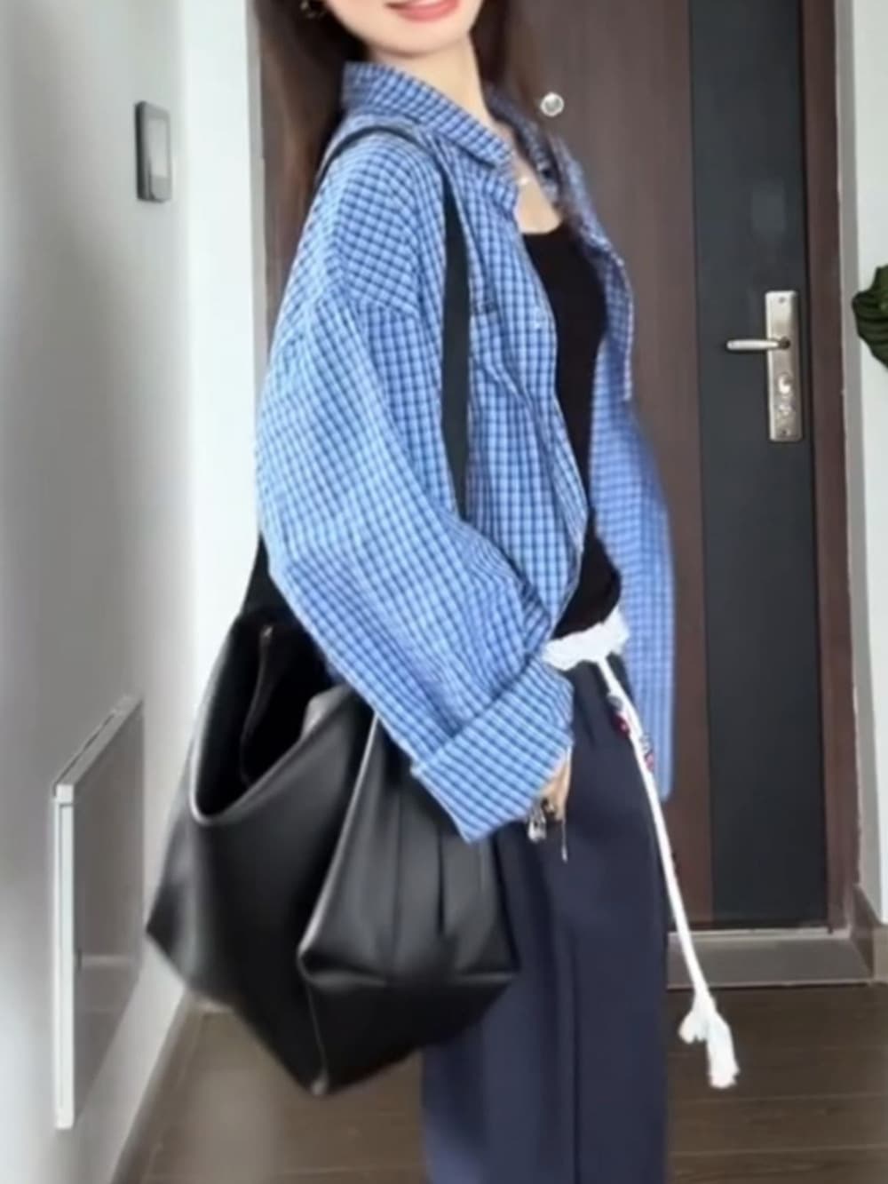 ギンガム チェック ゆったりシルエット格子柄ブラウス