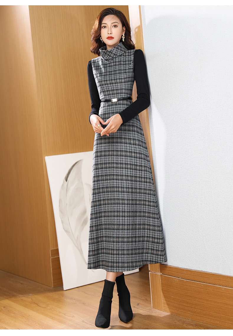 タートルネック ギンガム チェック ワンピース