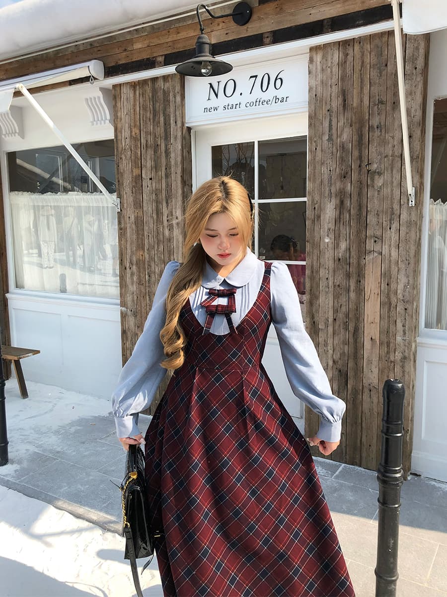 甘めギンガム チェック リボン ワンピース