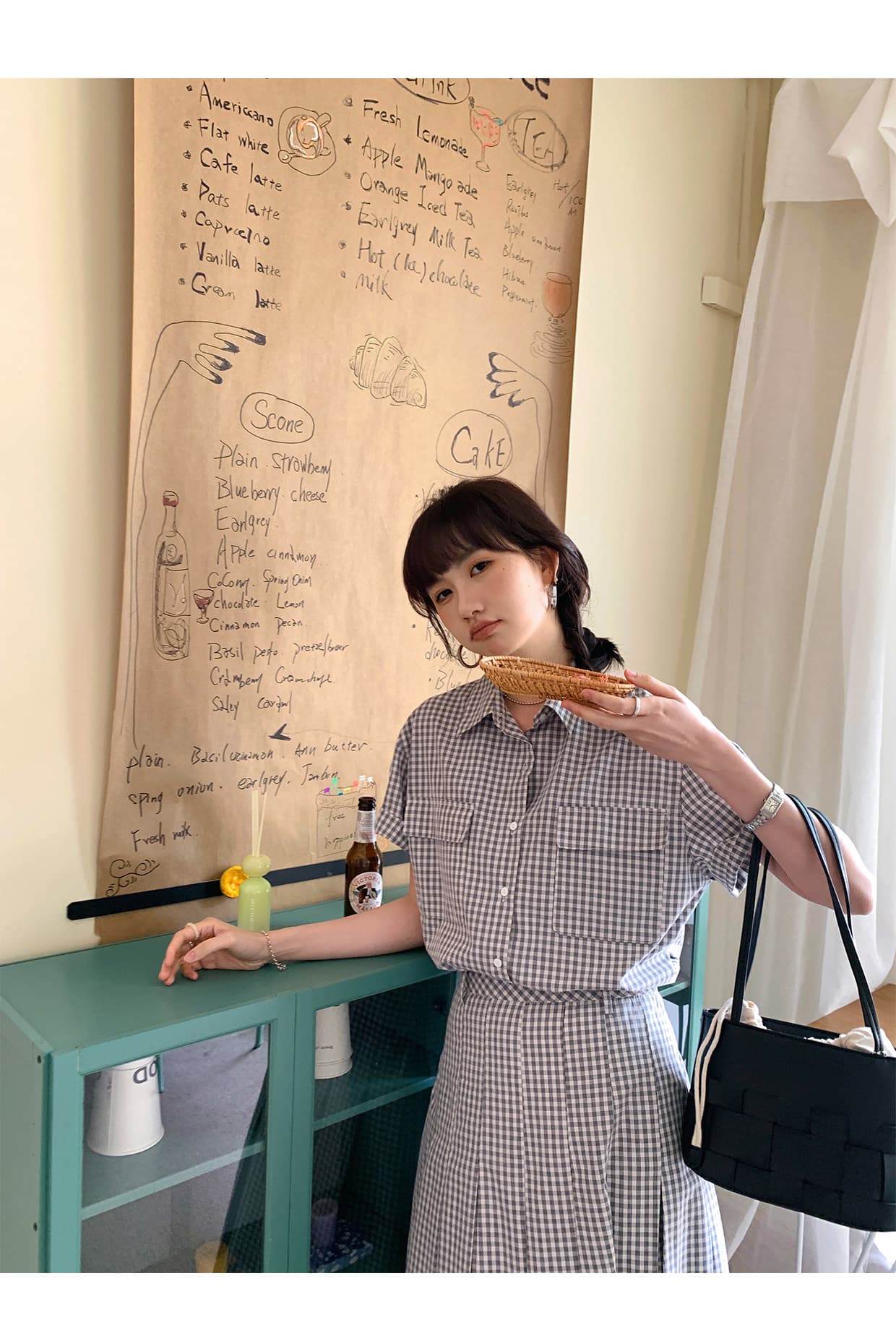 ギンガム チェック ギャザーたっぷり 優美なミモレ丈ワンピース