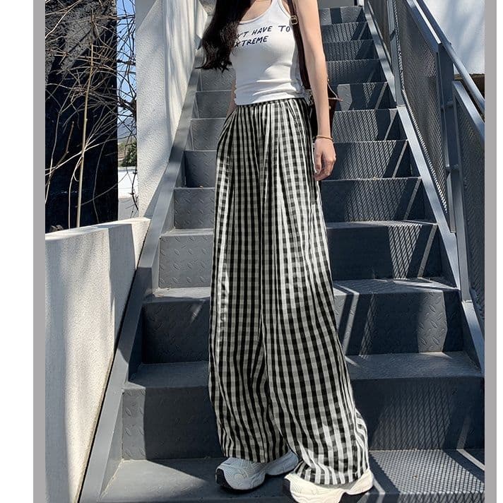 ギンガム チェック ゆったりワイド ギンガムチェックパンツ