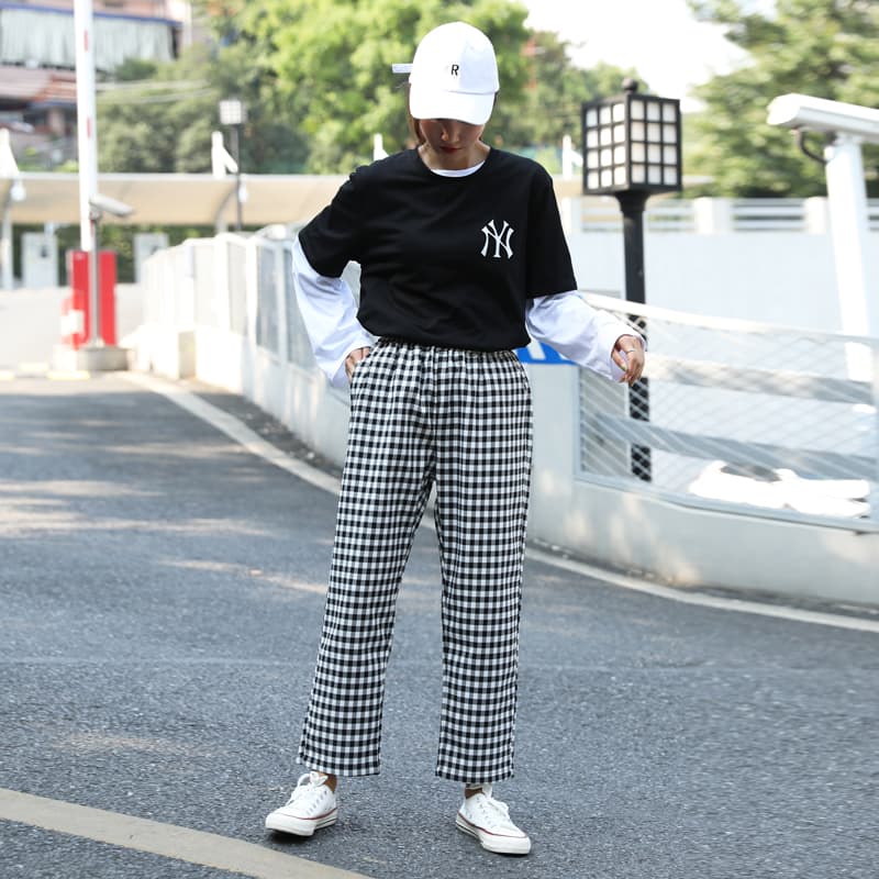 ギンガム チェック 白黒ギンガムチェック ゆったり楽ちんワイドパンツ