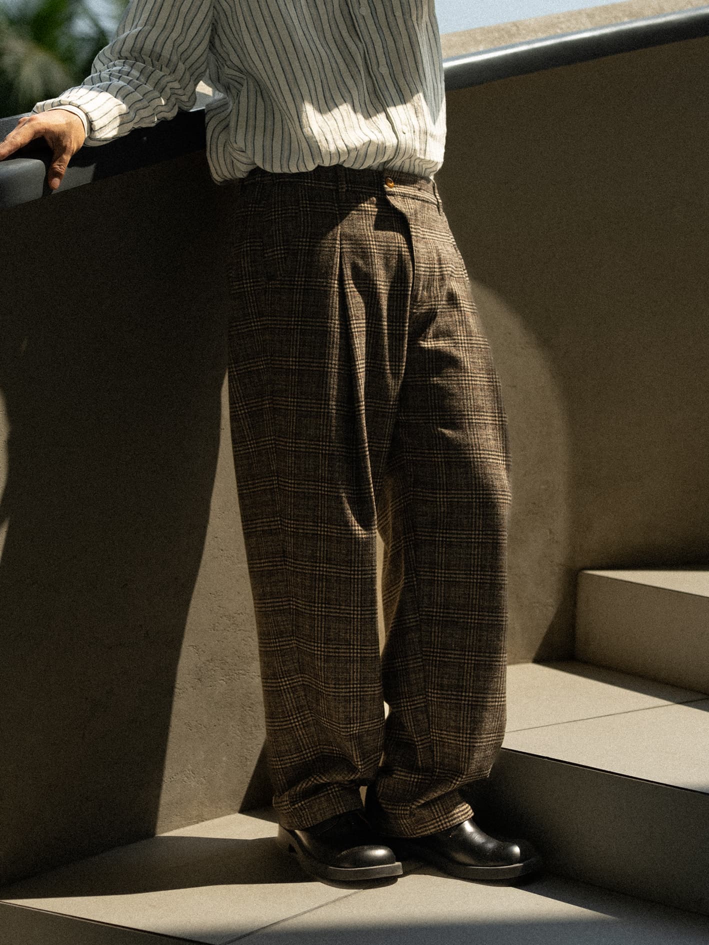 ゆったりギンガム チェック タック パンツ