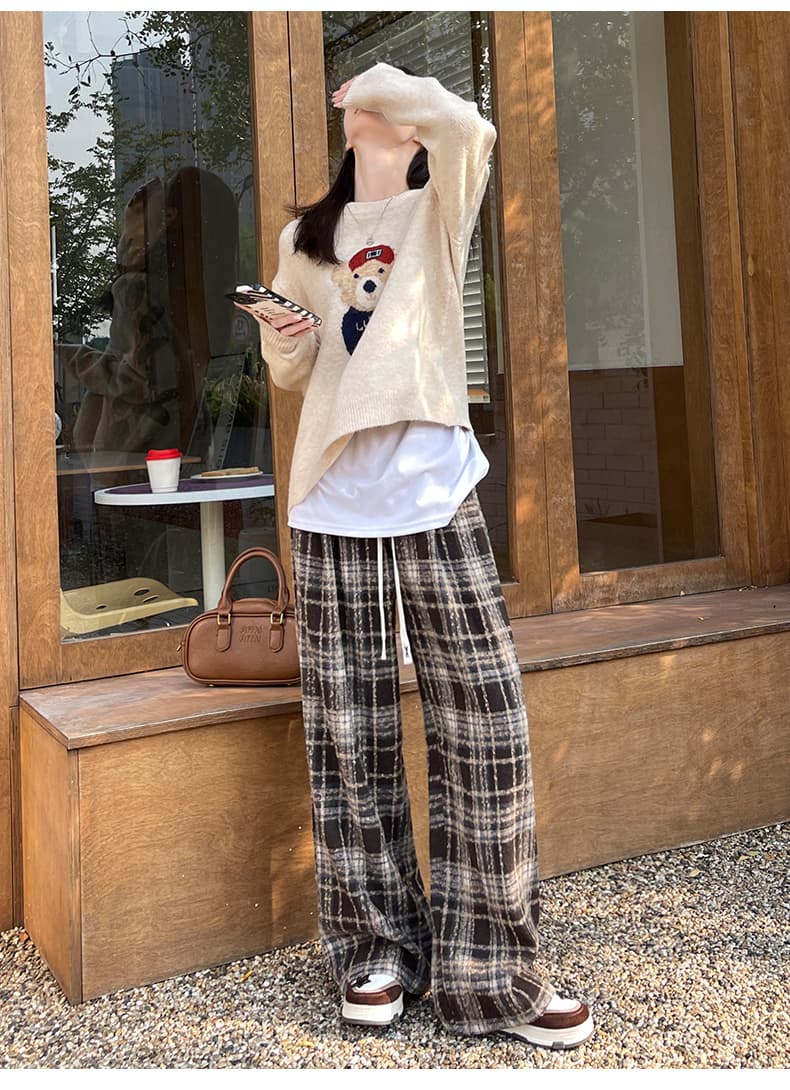 ギンガム チェック もこもこあったかギンガムワイドパンツ