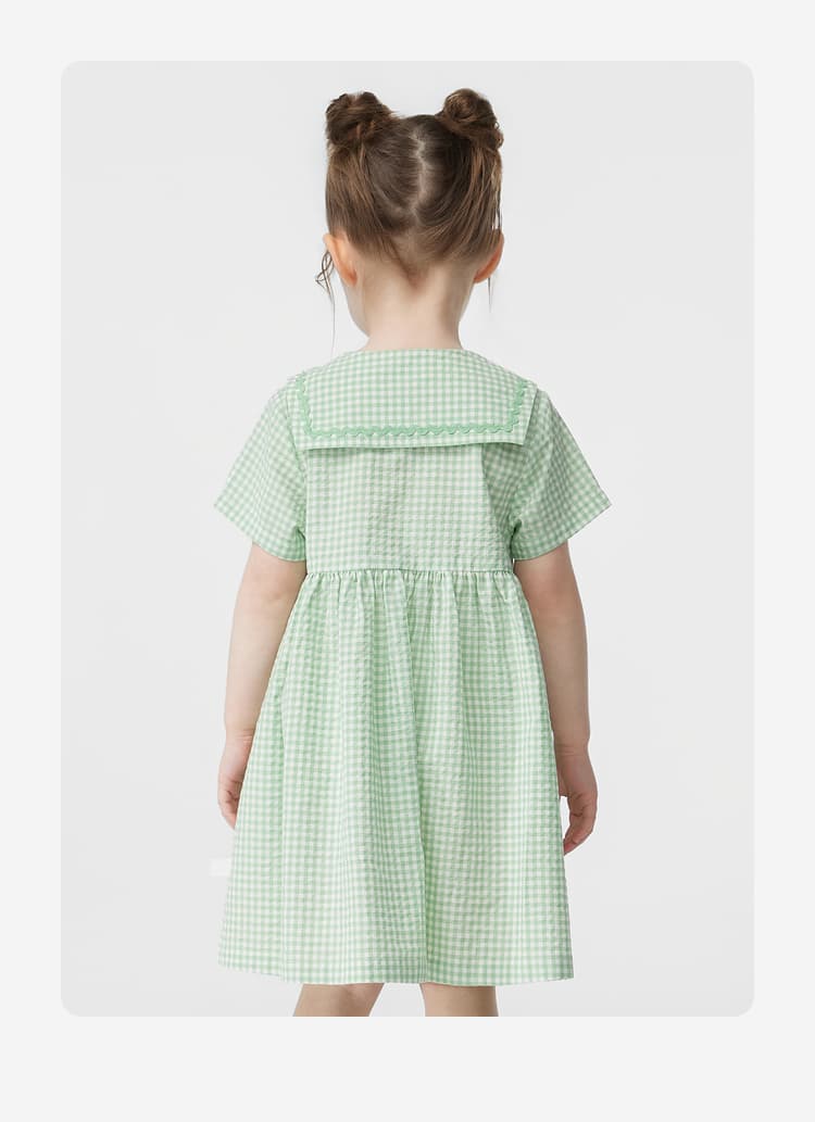 ギンガム チェック ふんわり襟付き子ども服ワンピース