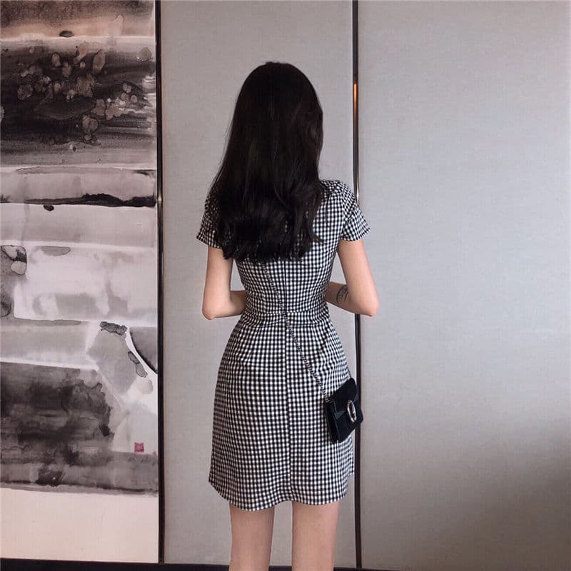 ギンガム チェック 格子柄フレア美シルエットワンピース